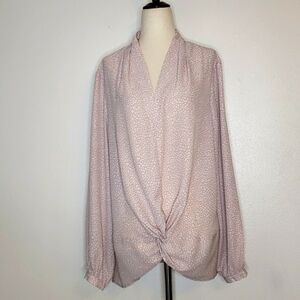 Adrianna Papell Pink Chiffon Blouse Twist Front Polka Dot Top Designer Summer